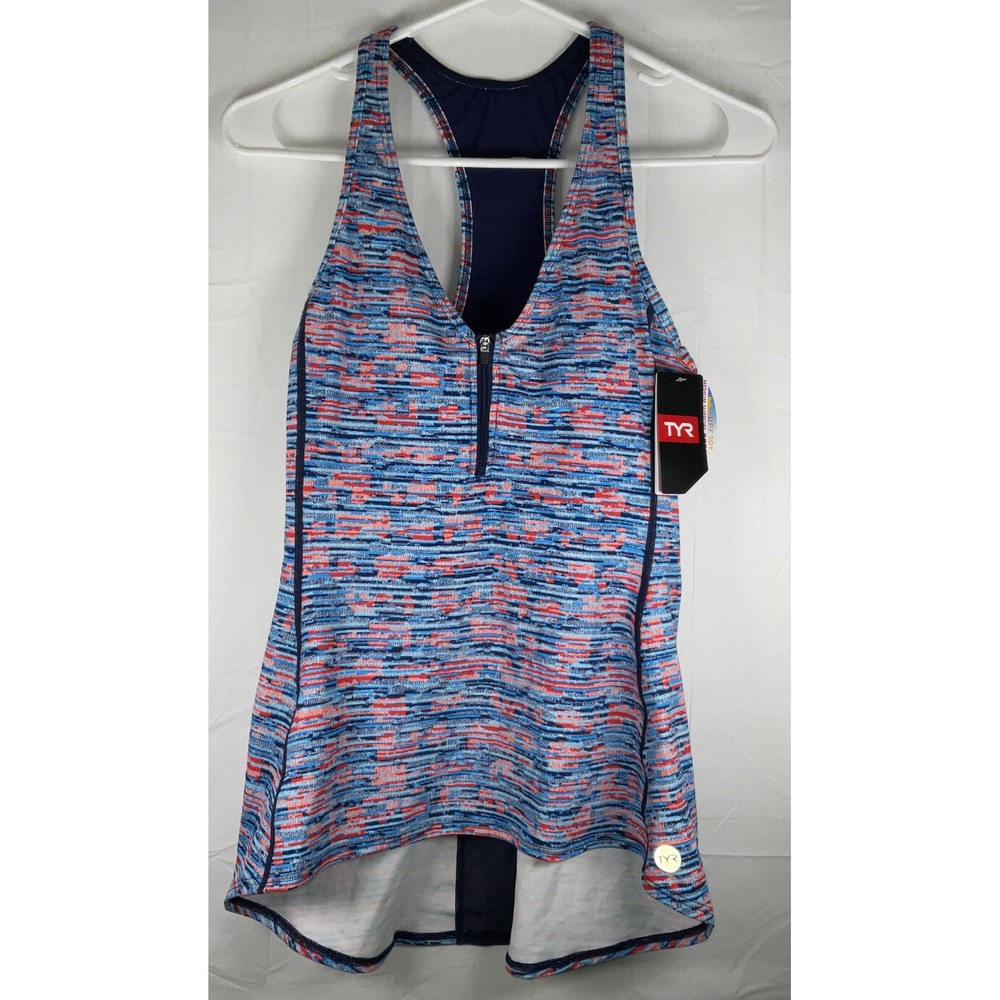 NWT Women's TYR‎ Quake Heidi Tank Top + Swimwear Zip UPF 50+ Blue Orange - Small